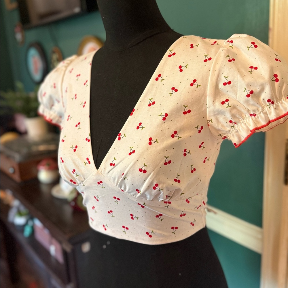 Cherry Print White Crop Top